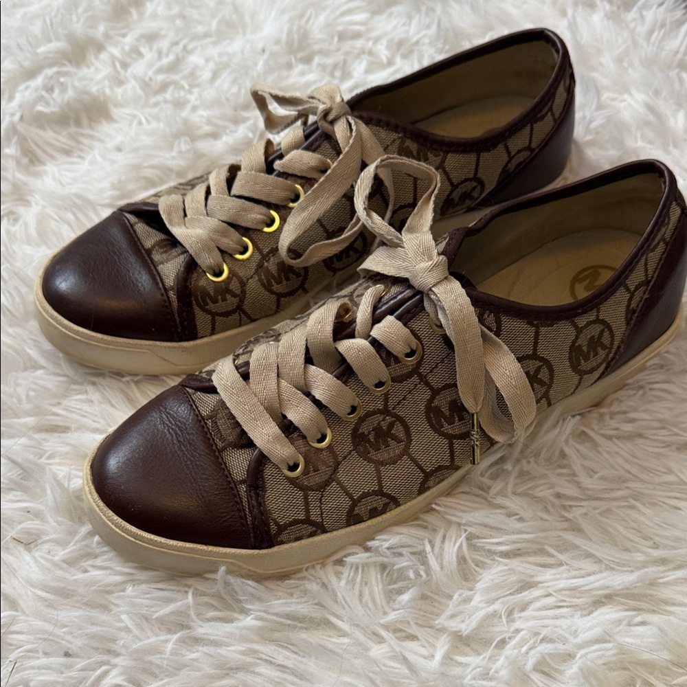 Michael Kors Brown and Cream Leather Logo Y2K Sneakers
